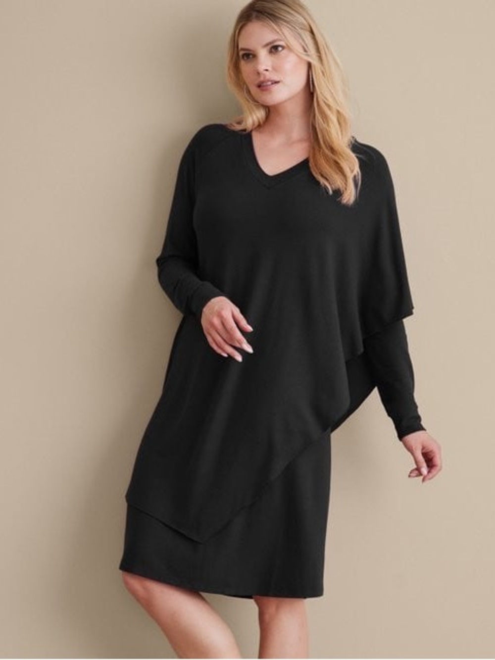 Soft Surroundings Black Draped Chic Long Sleeve Marla Dress Size XL NWT